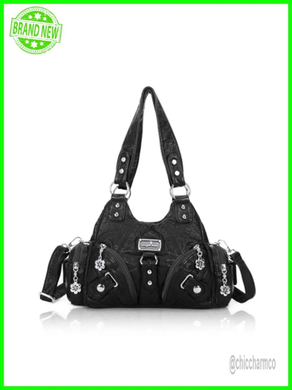 Vegan Leather Hobo Shoulder Bag Multi-Pocket Tote with Zipper